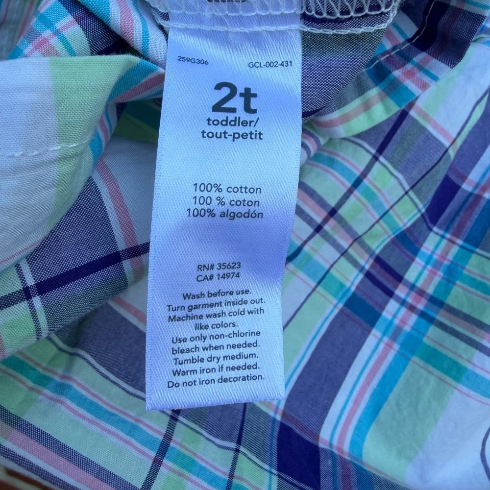 Carters Toddler Girls 2T Plaid Henley Tunic Top Long Sleeve‎ Purple Teal 259G306
